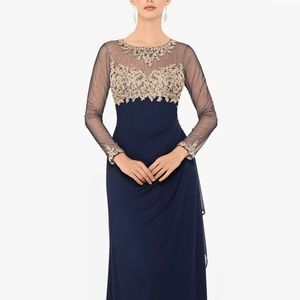XSCAPE Women's Sequin Embellished Ruched Illusion-Sleeve Gown